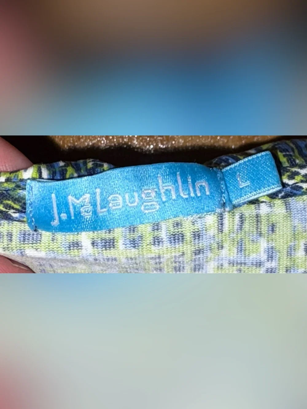 J. McLaughlin green/blue printed Catalina Cloth v-neck top with ruffles Large